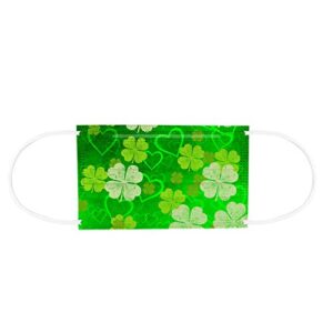 Hozxclle 50pcs St. Patrick's Day Disposable Face_Masks for Adult, Four Leaf Clover Print 3-Ply Safety Fabric with Elastic Earloops, Green, 50 Count (Pack of 1)