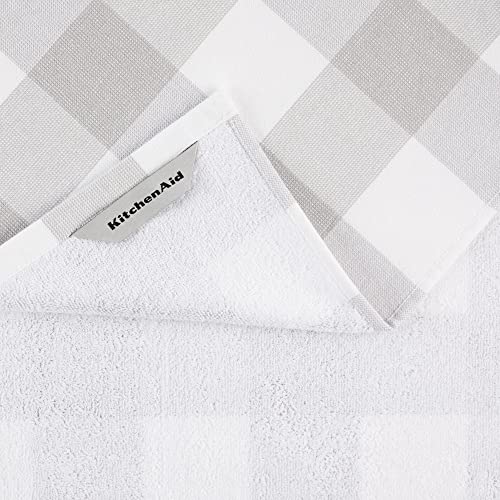 KitchenAid Stripe Gingham Dual Polyester Cotton Rectangle Kitchen Towel 3-Pack Set, Matte Grey, 16"x28"