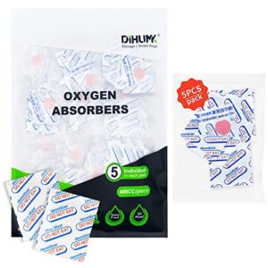 dihumk oxygen absorbers for food storage and mylar bags vacuum seal long term containers food grade(400cc, 5pcs individual packing, total100)