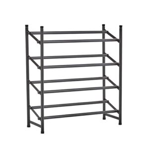 the lakeside collection expandable 4-tier shoe rack with rubber feet for indoors - black