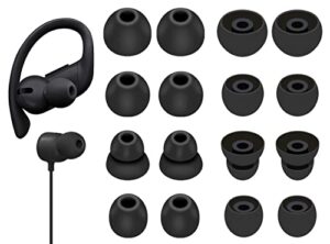 8 pairs powerbeats pro ear tips buds, 4 size replacement soft flexible fit in case noise reduce silicone rubber gel earbuds eartips wing skin accessories compatible with beats flex/beatsx - black