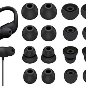 8 Pairs Powerbeats Pro Ear Tips Buds, 4 Size Replacement Soft Flexible Fit in Case Noise Reduce Silicone Rubber Gel Earbuds Eartips Wing Skin Accessories Compatible with Beats Flex/BeatsX - Black