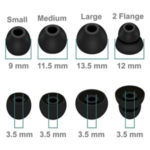 8 Pairs Powerbeats Pro Ear Tips Buds, 4 Size Replacement Soft Flexible Fit in Case Noise Reduce Silicone Rubber Gel Earbuds Eartips Wing Skin Accessories Compatible with Beats Flex/BeatsX - Black