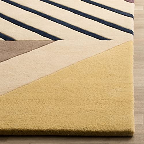 SAFAVIEH Fifth Avenue Collection 3' Round Ivory/Multi FTV120A Handmade Mid-Century Modern Abstract Premium New Zealand Wool Entryway Foyer Living Room Bedroom Kitchen Area Rug