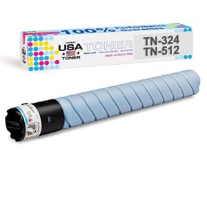 made in usa toner compatible replacement for konica minolta tn324, tn512, bizhub c258, c308, c368, c454, c554, c454e, c554e (cyan, yellow, magenta, 1 cartridge)