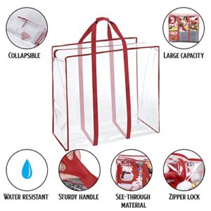 ProPik Clear Storage Bag Gift Wrap Clothes Organizer Big Zippered Christmas Decorations Storage Vinyl Bag for Under Bed Moving Bedding Linen Pillow Blanket Cloth Bag Reinforced Handles (Red, 3)