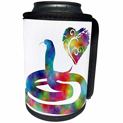 3dRose Love Reptile- Tie Dye Snake and Swirly Heart - Can Cooler Bottle Wrap (cc_351889_1)