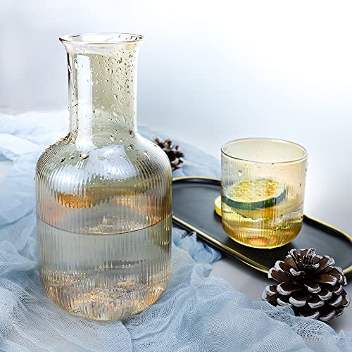 Sizikato 25 Oz Amber Glass Bedside Night Water Carafe with Tumbler Glass.