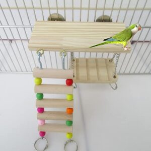 bird wooden playground stands with climbing ladder, parrot play stand for green cheeks, parakeet, chinchilla, hamster, baby lovebird, bird ladders, bird cage toys set