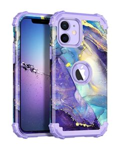 rancase for iphone 12 case,iphone 12 pro case,three layer heavy duty shockproof hard plastic bumper +soft silicone rubber case for iphone 12/12 pro,purple