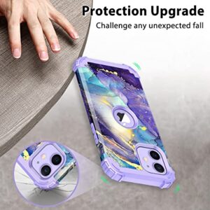 Rancase for iPhone 12 Case,iPhone 12 Pro Case,Three Layer Heavy Duty Shockproof Hard Plastic Bumper +Soft Silicone Rubber Case for iPhone 12/12 Pro,Purple