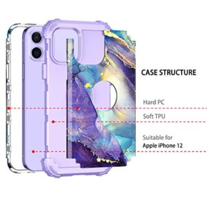 Rancase for iPhone 12 Case,iPhone 12 Pro Case,Three Layer Heavy Duty Shockproof Hard Plastic Bumper +Soft Silicone Rubber Case for iPhone 12/12 Pro,Purple