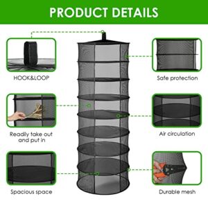 iPower 8-Layer 2ft Herb Drying Rack Black Mesh Hanging Net Dryer Collapsible with Opendoor, Pothook and Storage Bag, for Hydroponics Flowers, Buds, Fruits, Seafoods, Clothes, 2 Packs