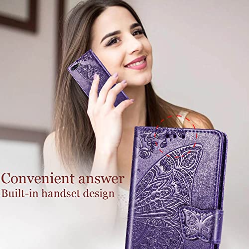 KRHGEIK Designed for iPhone 8 Plus/iPhone 7 Plus Case,PU Leather Wallet Phone Case with Butterfly Embossed Stand Card Slots Flip Cover for iPhone 7 Plus/8 Plus/6 Plus/6S Plus,5.5"(Purple)