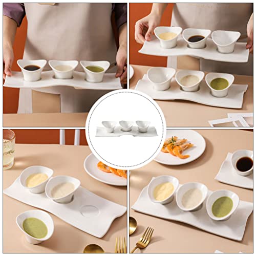 UPKOCH Sauce Plate 1 Set Ceramic Chip and Dip Serving Set Platter Tray with Dip Bowls for Appetizers Snacks Fruits Small Bites and Condiments White Sauce Bowl