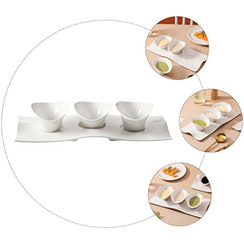 UPKOCH Sauce Plate 1 Set Ceramic Chip and Dip Serving Set Platter Tray with Dip Bowls for Appetizers Snacks Fruits Small Bites and Condiments White Sauce Bowl