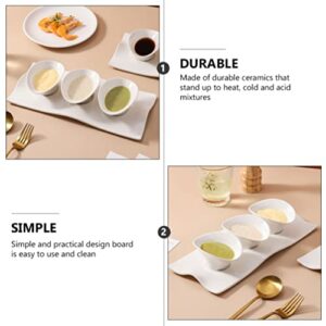 UPKOCH Sauce Plate 1 Set Ceramic Chip and Dip Serving Set Platter Tray with Dip Bowls for Appetizers Snacks Fruits Small Bites and Condiments White Sauce Bowl