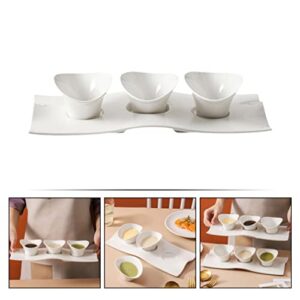 UPKOCH Sauce Plate 1 Set Ceramic Chip and Dip Serving Set Platter Tray with Dip Bowls for Appetizers Snacks Fruits Small Bites and Condiments White Sauce Bowl