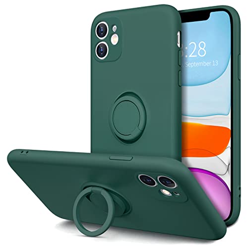 Hython Case for iPhone 11 Case with Ring Stand [360° Rotatable Ring Holder Magnetic Kickstand] [Support Car Mount] Slim Shockproof Soft Rubber Protective Phone Case Cover for Women, Midnight Green