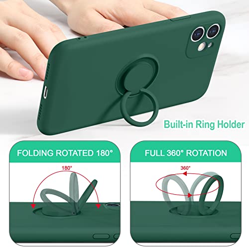 Hython Case for iPhone 11 Case with Ring Stand [360° Rotatable Ring Holder Magnetic Kickstand] [Support Car Mount] Slim Shockproof Soft Rubber Protective Phone Case Cover for Women, Midnight Green