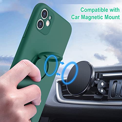 Hython Case for iPhone 11 Case with Ring Stand [360° Rotatable Ring Holder Magnetic Kickstand] [Support Car Mount] Slim Shockproof Soft Rubber Protective Phone Case Cover for Women, Midnight Green