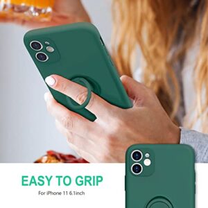 Hython Case for iPhone 11 Case with Ring Stand [360° Rotatable Ring Holder Magnetic Kickstand] [Support Car Mount] Slim Shockproof Soft Rubber Protective Phone Case Cover for Women, Midnight Green