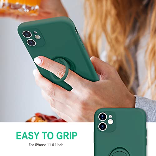 Hython Case for iPhone 11 Case with Ring Stand [360° Rotatable Ring Holder Magnetic Kickstand] [Support Car Mount] Slim Shockproof Soft Rubber Protective Phone Case Cover for Women, Midnight Green