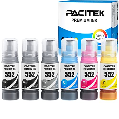 PACITEK Pigment Ink 552 Refill Ink Bottle Compatible for T552 Use with EcoTank Photo ET-8550 ET-8500 Printer (6-Bottle)