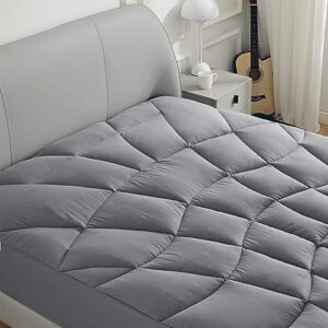 sonive queen quilted mattress pad extra thick soft mattress cover ultra fluffy down alternative fill streches up to 21 inches deep pocket, grey