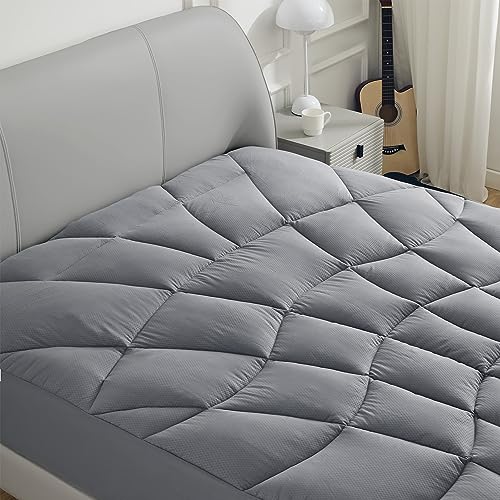 Sonive Queen Quilted Mattress Pad Extra Thick Soft Mattress Cover Ultra Fluffy Down Alternative Fill Streches up to 21 Inches Deep Pocket, Grey