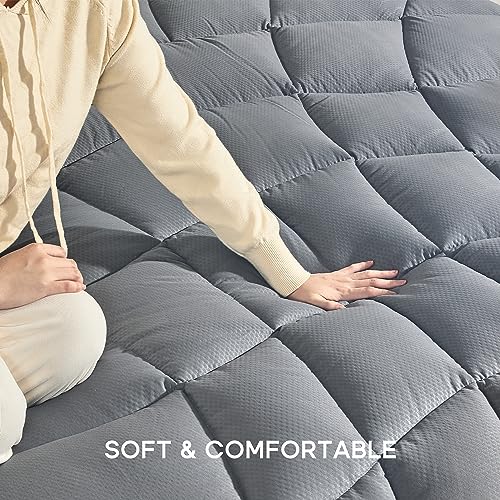 Sonive Queen Quilted Mattress Pad Extra Thick Soft Mattress Cover Ultra Fluffy Down Alternative Fill Streches up to 21 Inches Deep Pocket, Grey