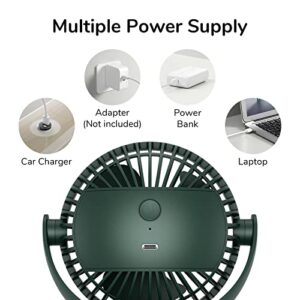 JISULIFE Clip on Fan, Stroller Fan Battery Operated, Small Fan Portable 4000mAh Rechargeable, 4 Speeds, Powerful Wind Ultra Quiet for Stroller Office Drom Bedroom - Green