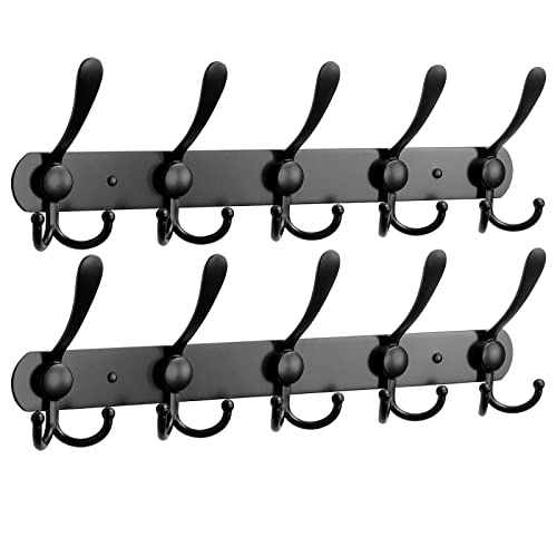 NearMoon Coat Rack Wall Mounted-2 Pack, Heavy Duty Bath Towel Hooks Stainless Steel Robe Hooks Holder, Metal Coat Hook for Towel Coat Hat Key Bathroom Bedroom Hotel Entryway (5 Hooks, Matte Black)