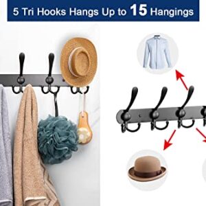 NearMoon Coat Rack Wall Mounted-2 Pack, Heavy Duty Bath Towel Hooks Stainless Steel Robe Hooks Holder, Metal Coat Hook for Towel Coat Hat Key Bathroom Bedroom Hotel Entryway (5 Hooks, Matte Black)