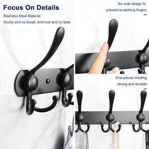 NearMoon Coat Rack Wall Mounted-2 Pack, Heavy Duty Bath Towel Hooks Stainless Steel Robe Hooks Holder, Metal Coat Hook for Towel Coat Hat Key Bathroom Bedroom Hotel Entryway (5 Hooks, Matte Black)