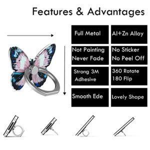 Fwaytech 4Pack Phone Ring Holder Cute 360 Rotation Metal Aluminum Finger Ring Socket Grip Kickstand Compatible for iPhone Samsung LG and Other Smartphones (Butterfly)