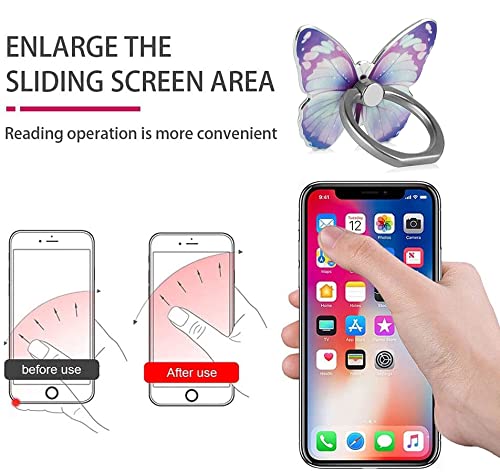 Fwaytech 4Pack Phone Ring Holder Cute 360 Rotation Metal Aluminum Finger Ring Socket Grip Kickstand Compatible for iPhone Samsung LG and Other Smartphones (Butterfly)