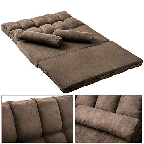 Harper & Bright Designs Double Chaise Lounge Sofa Floor Couch and Sofa with Two Pillows, Brown