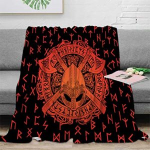 LINGXUQK Norse Mythology Viking Decor Blanket Odin Rune Witchcraft Norse Decor Sherpa Fleece Throw Blanket Lightweight Fluffy Blankets for Viking Gifts for Men…