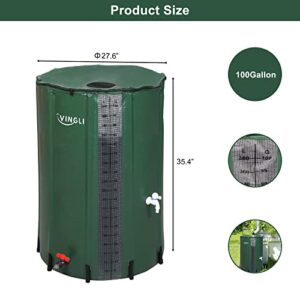 VINGLI New 100 Gallon Collapsible Rain Barrel with Volume Scale Mark, Portable Water Storage Container Rain Catcher Barrel, Rainwater Collection System Downspout with Filter Spigot Overflow Kit …