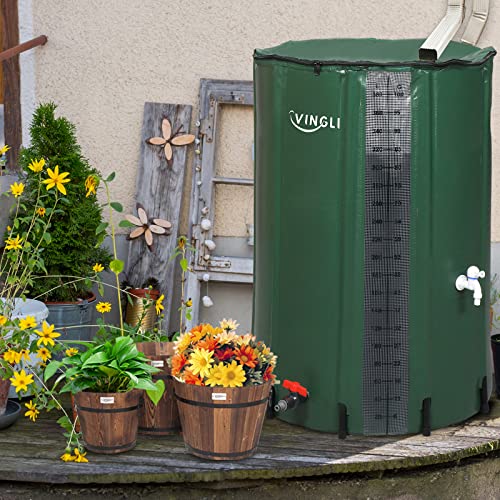 VINGLI New 100 Gallon Collapsible Rain Barrel with Volume Scale Mark, Portable Water Storage Container Rain Catcher Barrel, Rainwater Collection System Downspout with Filter Spigot Overflow Kit …