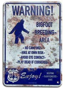 uoaiudt bigfoot breeding area metal retro plaque warning sign metal tin sign vintage poster wall decor gift for home office shop men cave garage classroom garden 8x12 inch