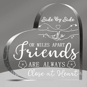 friend birthday gifts for women keepsake paperweight friendship gifts for friends acrylic christmas friends gift with quotes side by side or miles apart friends are always close at heart (flower)