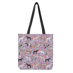upetstory purple floral horse cloth tote bag for women girls with handle kitchen reusable grocery bags casual shoulder handbag laptop picnic travel