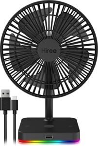 hiree personal usb desk fan with led lights, quiet air circulator table fan with 1 usb charging port - suitable for home, bedroom, office