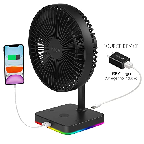 Hiree Personal USB Desk Fan with LED Lights, Quiet Air Circulator Table Fan with 1 USB Charging Port - Suitable for Home, Bedroom, Office