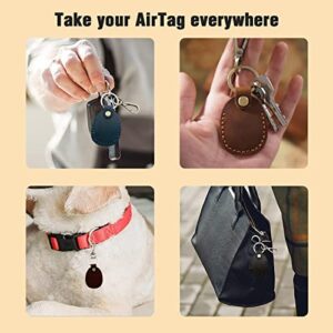 4 Pack Leather Airtag Holder Keychain, Compact Handmade Genuine Leather Air Tag Holder with Keyring Full Coverage Case Cover Compatible for AirTag [4 Pack]