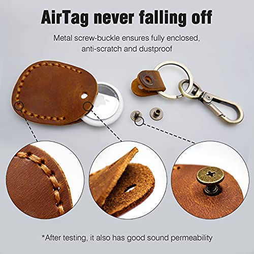 4 Pack Leather Airtag Holder Keychain, Compact Handmade Genuine Leather Air Tag Holder with Keyring Full Coverage Case Cover Compatible for AirTag [4 Pack]