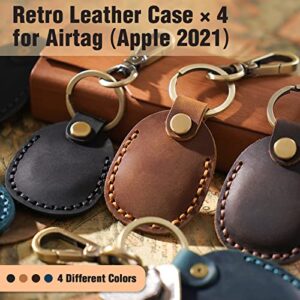 4 Pack Leather Airtag Holder Keychain, Compact Handmade Genuine Leather Air Tag Holder with Keyring Full Coverage Case Cover Compatible for AirTag [4 Pack]