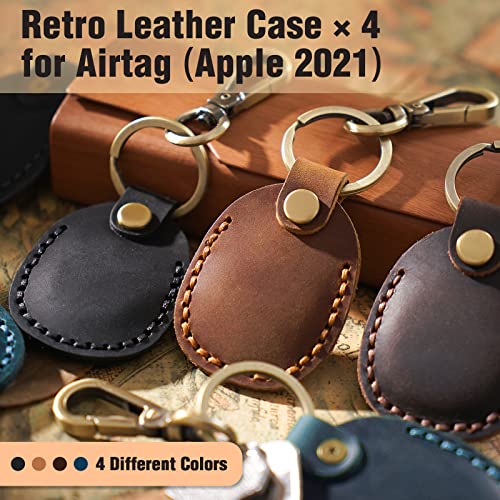 4 Pack Leather Airtag Holder Keychain, Compact Handmade Genuine Leather Air Tag Holder with Keyring Full Coverage Case Cover Compatible for AirTag [4 Pack]